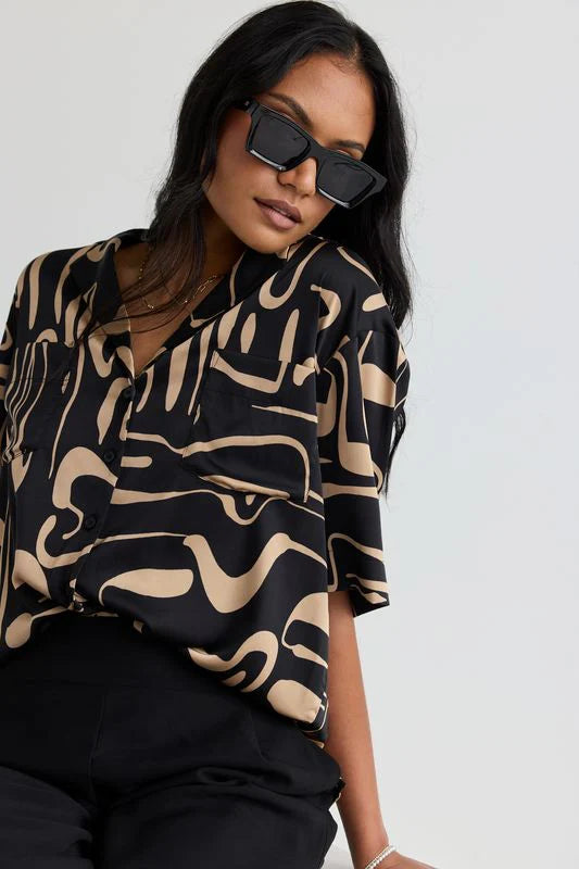 AMONG THE BRAVE // Nostalgia SS Shirt CARAMEL ABSTRACT PRINT