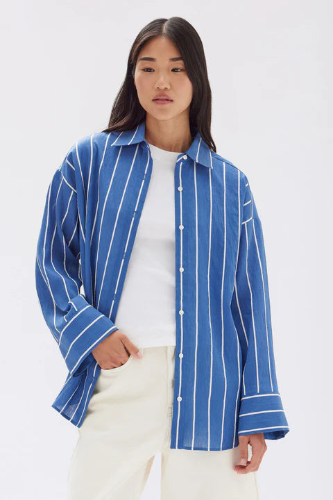 ASSEMBLY LABEL // Ayla Stripe Long Sleeve Shirt ROYAL/WHITE