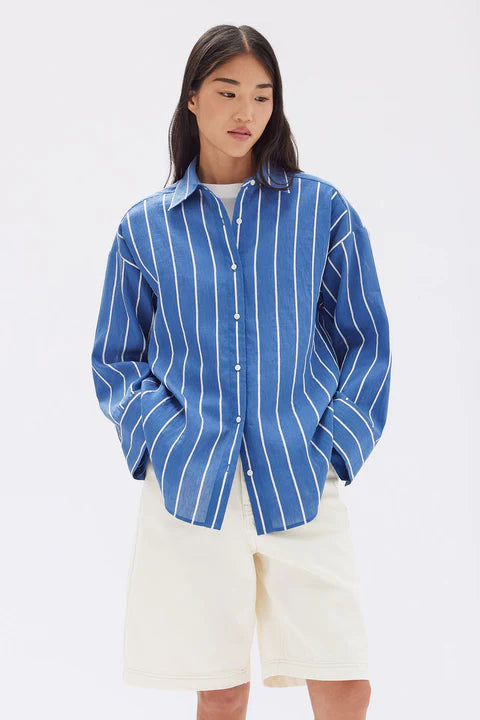 ASSEMBLY LABEL // Ayla Stripe Long Sleeve Shirt ROYAL/WHITE