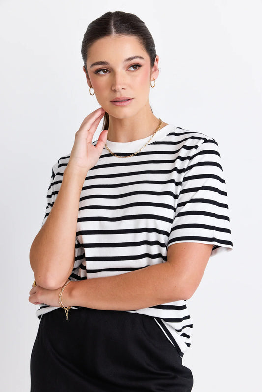 RE:UNION LABEL // Binding Stripy Boxy Fit Tee BLACK/WHITE