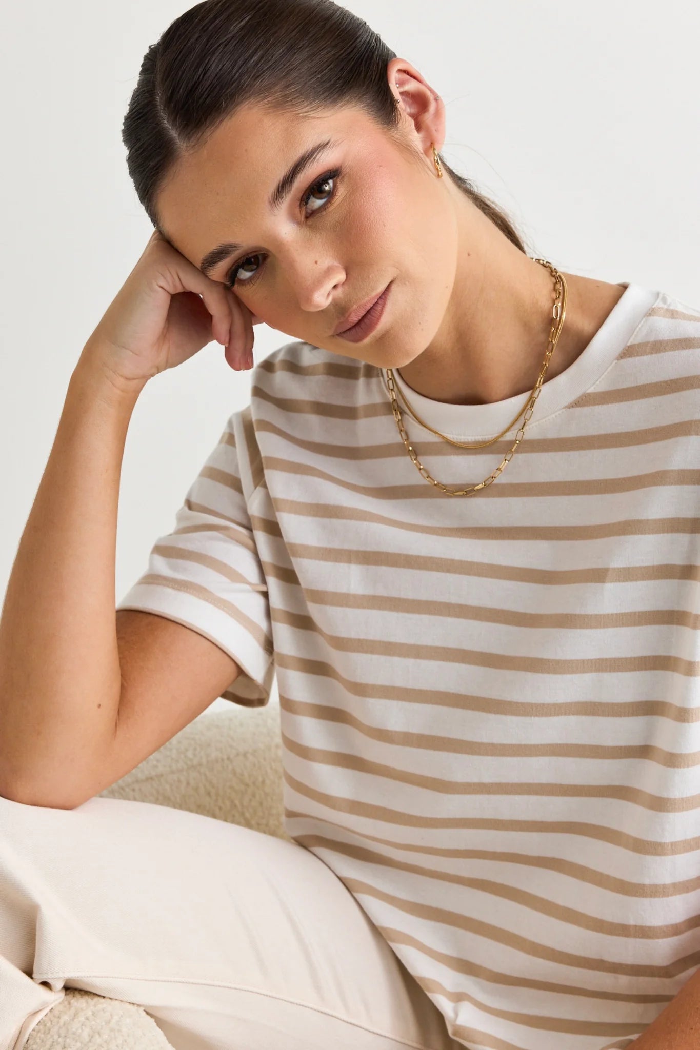 RE:UNION LABEL // Binding Stripy Boxy Fit Tee NATURAL/WHITE