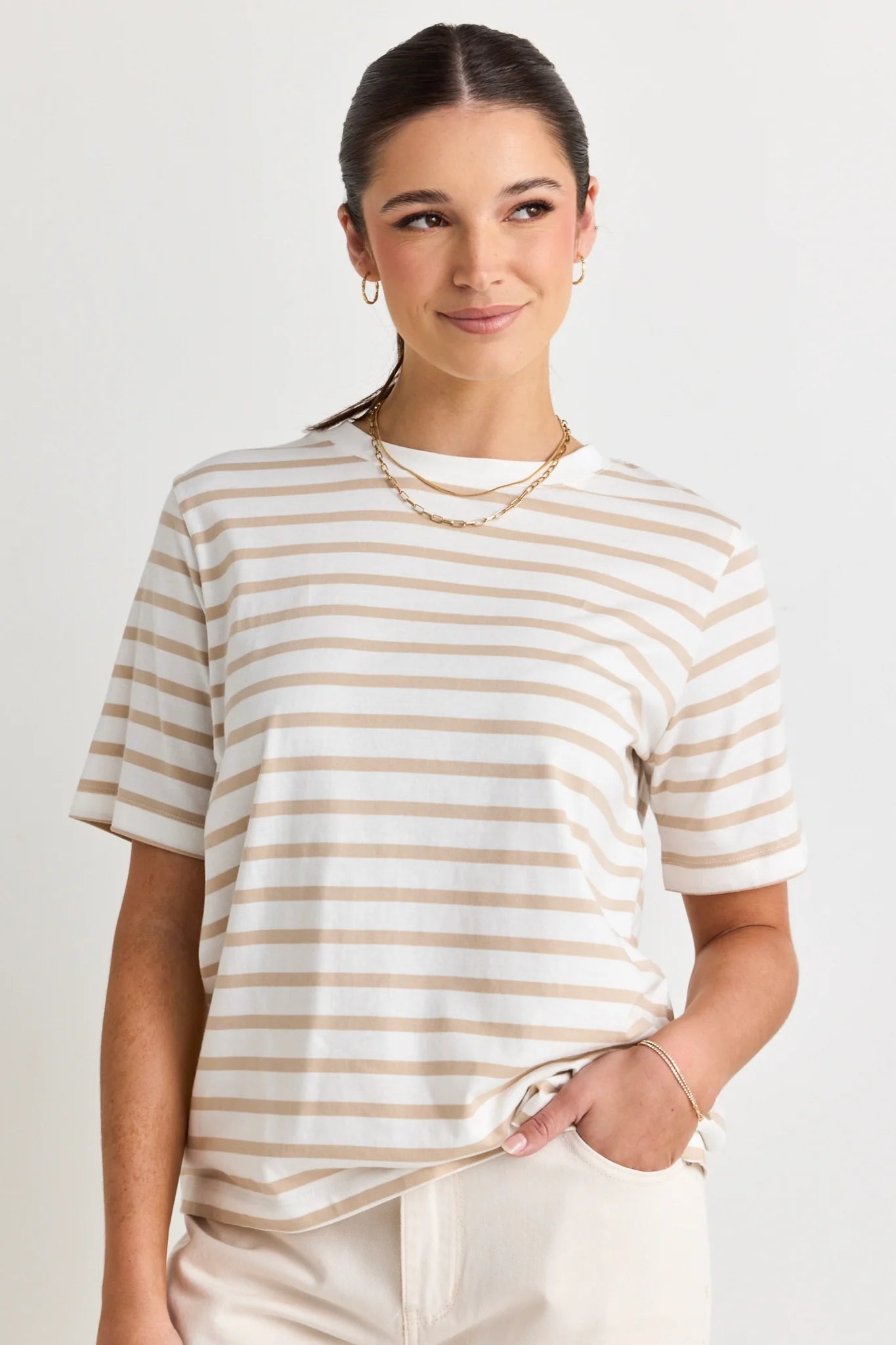 RE:UNION LABEL // Binding Stripy Boxy Fit Tee NATURAL/WHITE