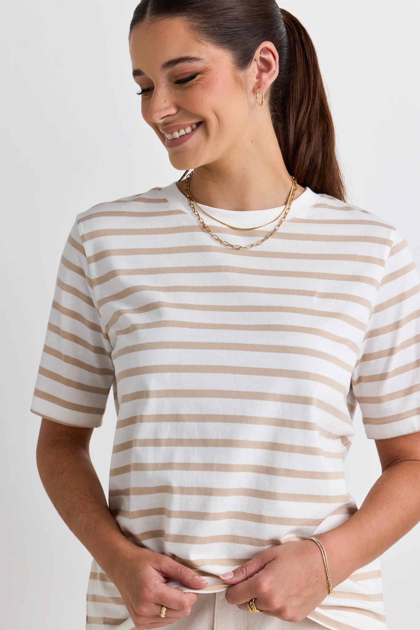 RE:UNION LABEL // Binding Stripy Boxy Fit Tee NATURAL/WHITE