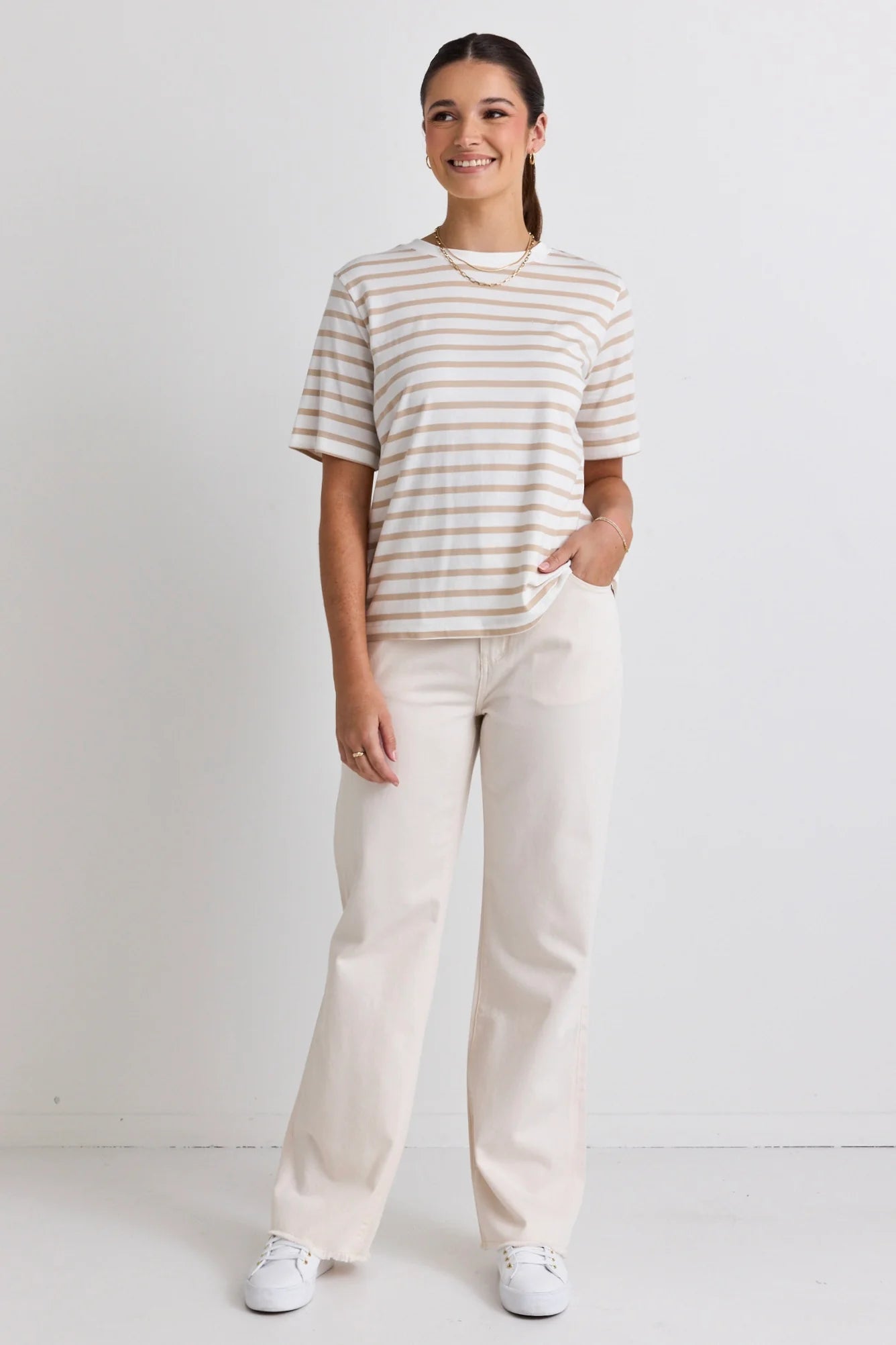 RE:UNION LABEL // Binding Stripy Boxy Fit Tee NATURAL/WHITE