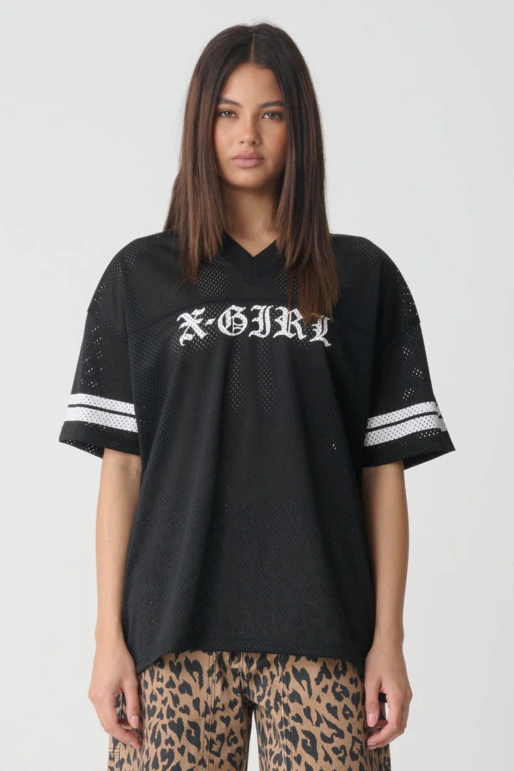 XGIRL // Blackletter Mesh Football Tee BLACK