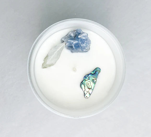 OPAL + SAGE // Blue Calcite Crystal Candle