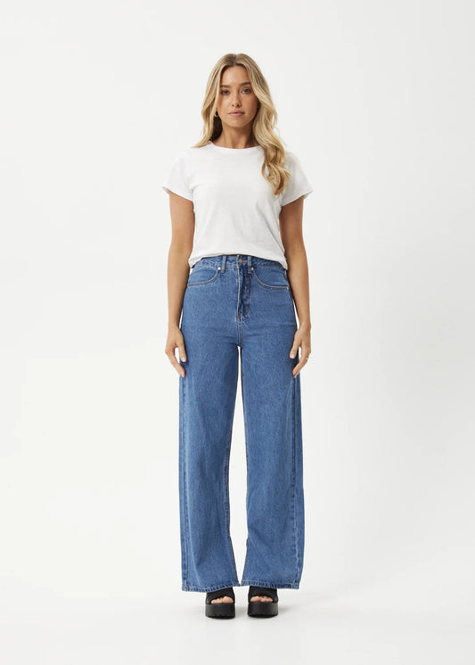 AFENDS // Bella Wide Leg Baggy Jean WORN BLUE