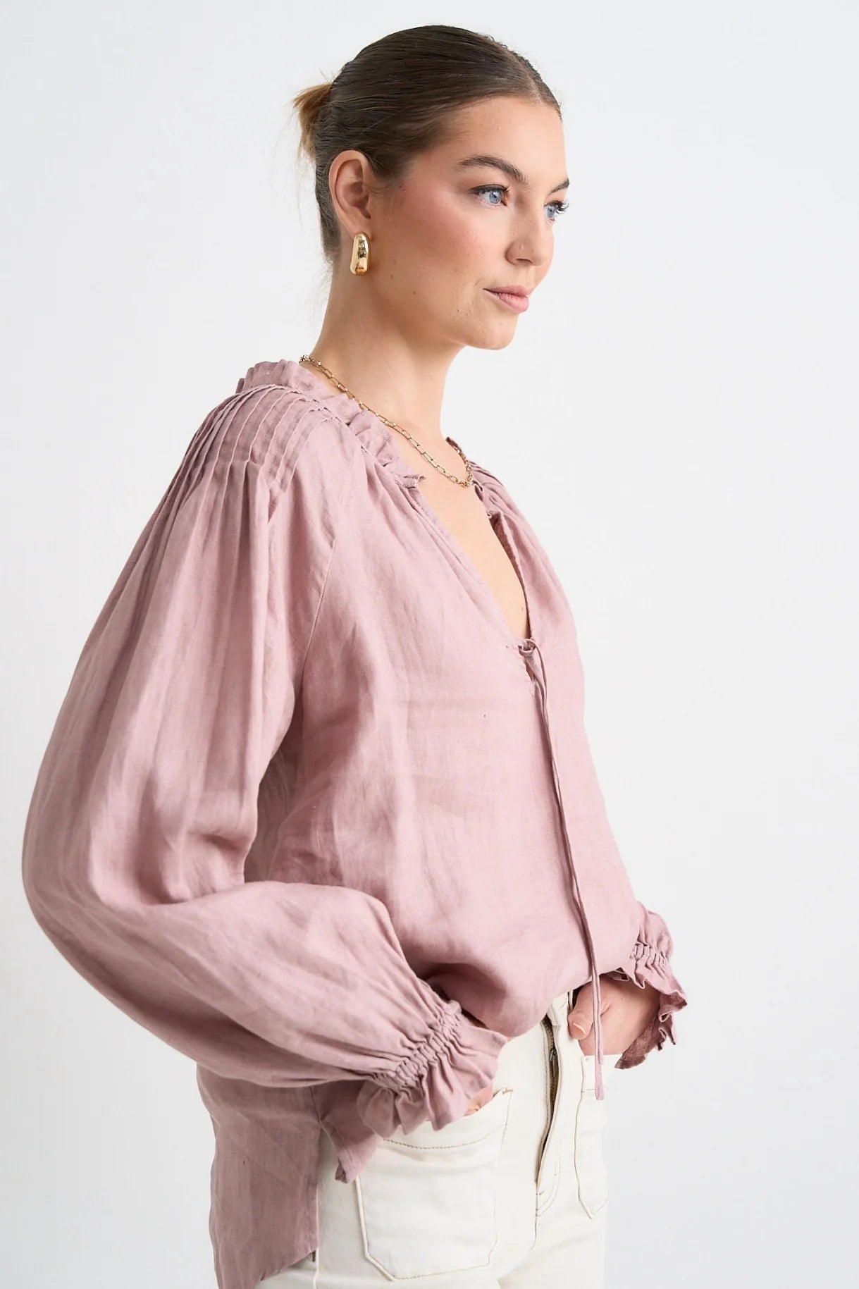 RE:UNION LABEL // Birch Tie Neck Top PINK CLAY