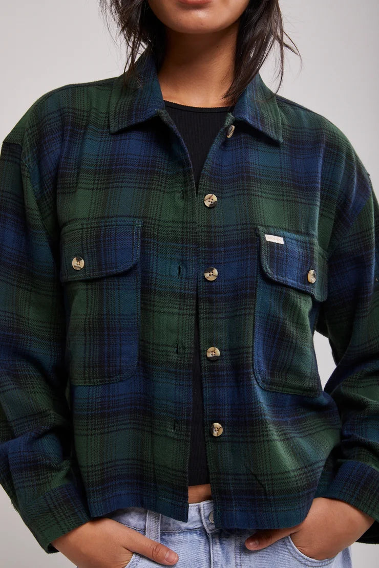 BRIXTON // Bowery LS Flannel PINE NEEDLE/DEEP SEA