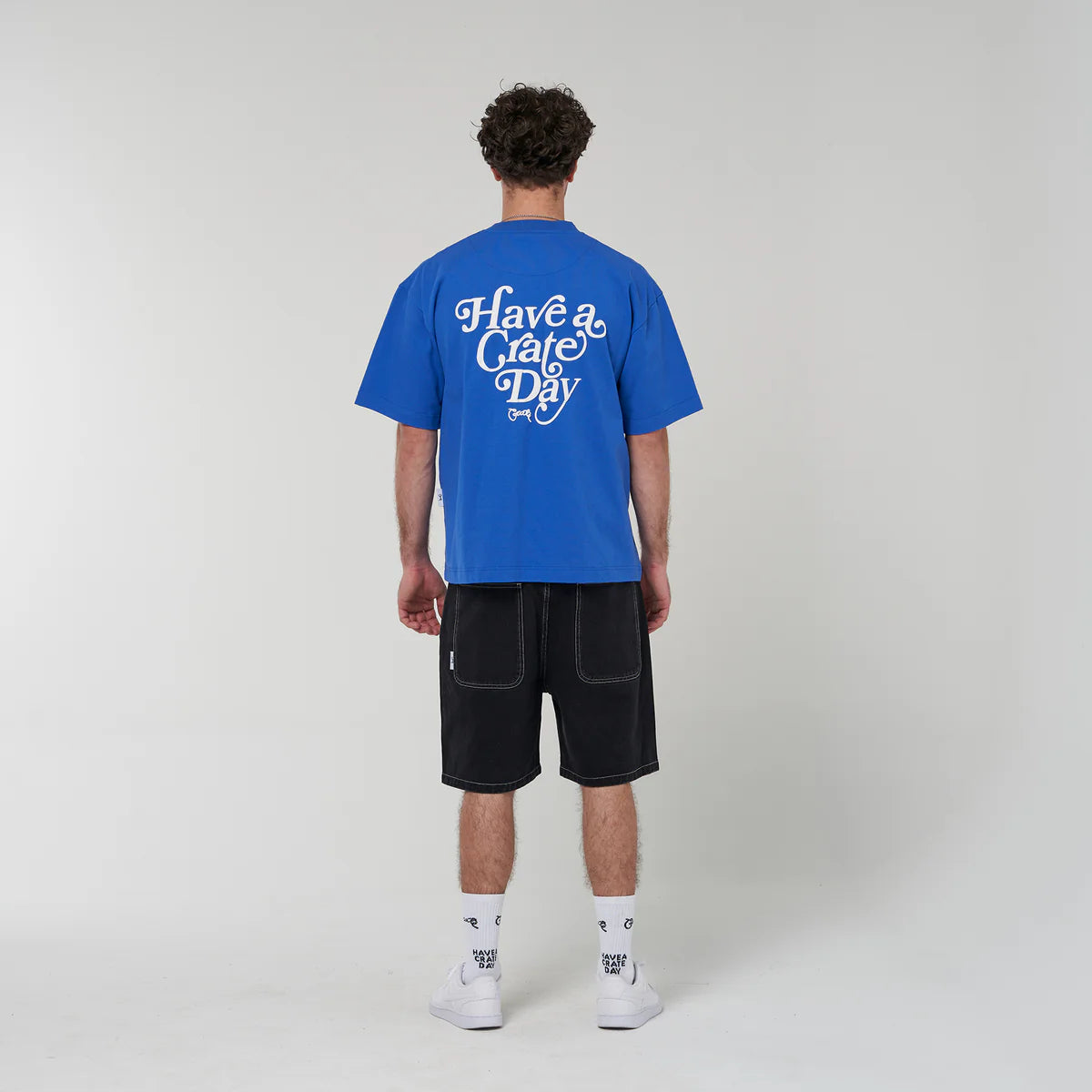 CRATE // Basic Script Box Fit Tee BLUE