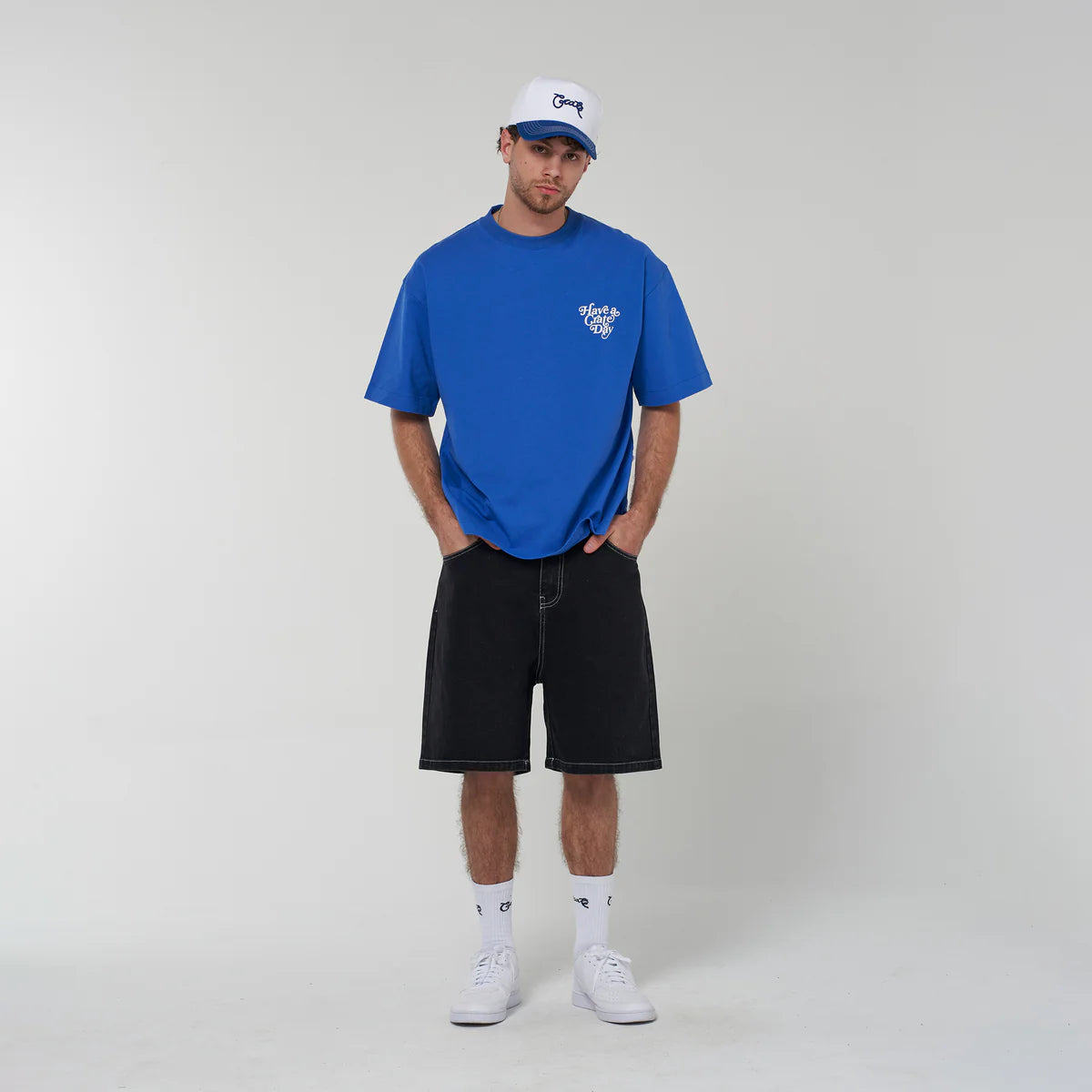 CRATE // Basic Script Box Fit Tee BLUE