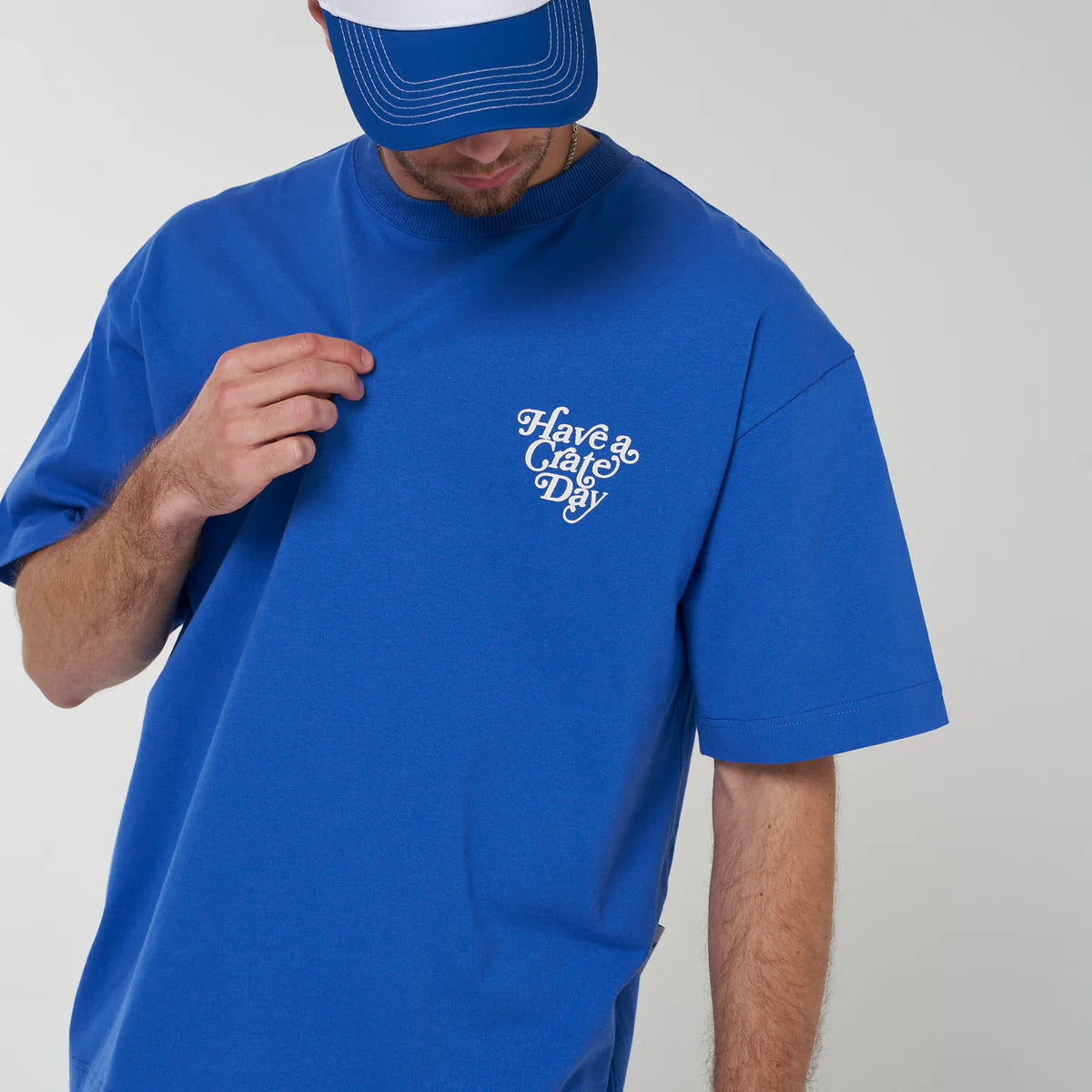 CRATE // Basic Script Box Fit Tee BLUE