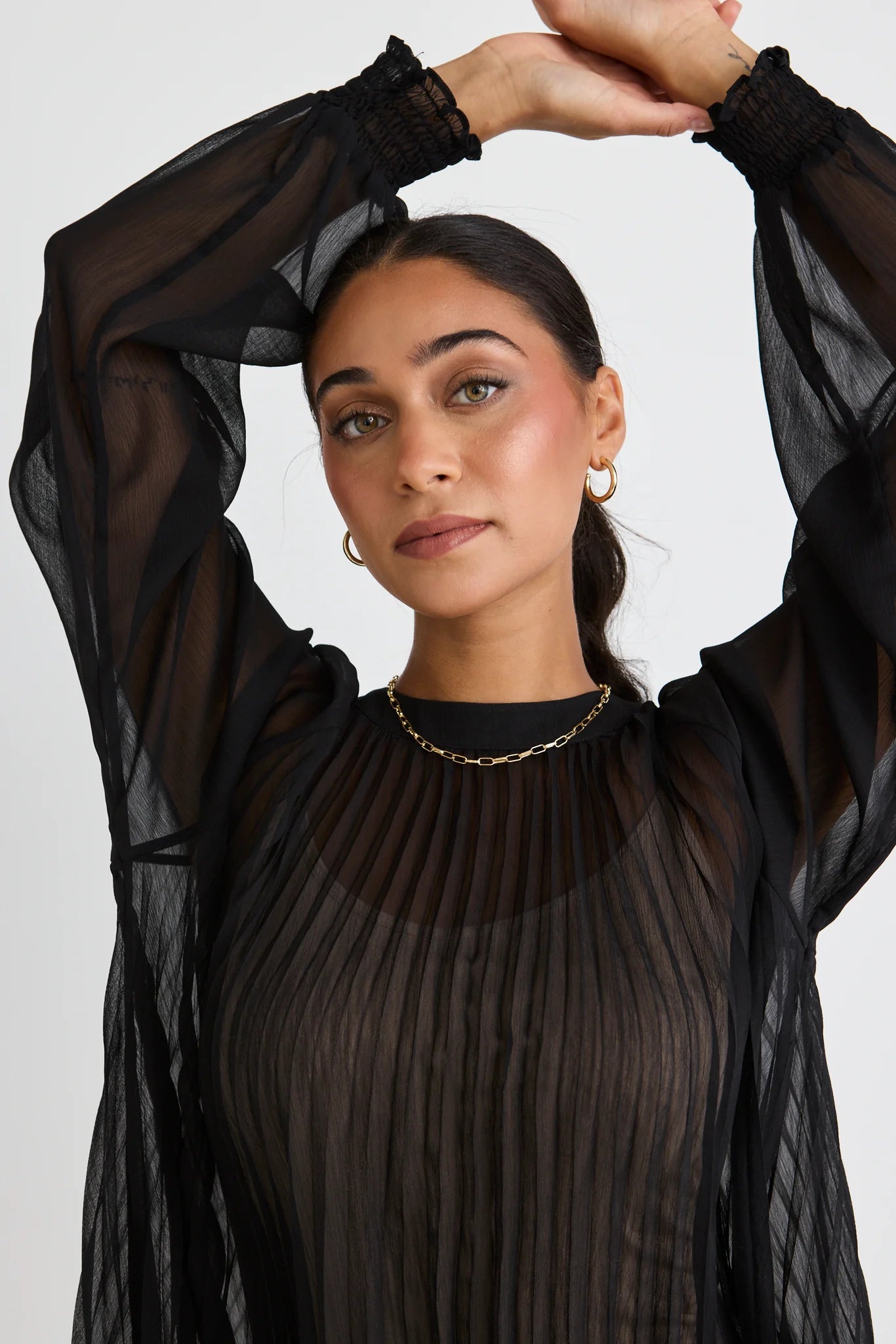 BY ROSA // Corral Sheer Pleated Swing Top BLACK