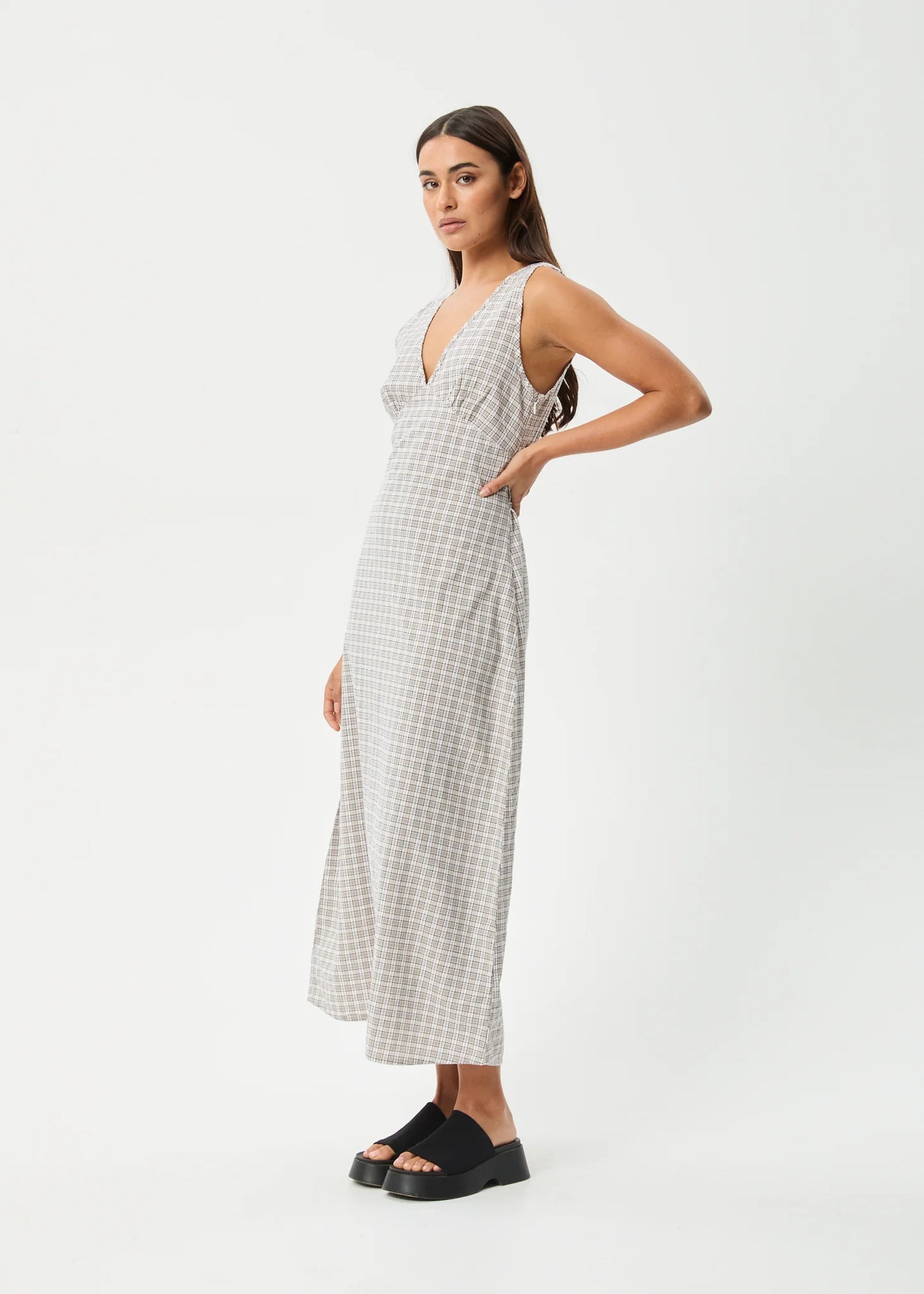 AFENDS // Drew Maxi Dress TAUPE CHECK