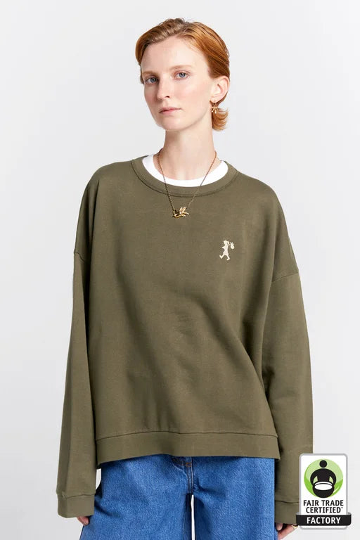 KAREN WALKER // Embroidered Runaway Girl Crew HUNTER GREEN