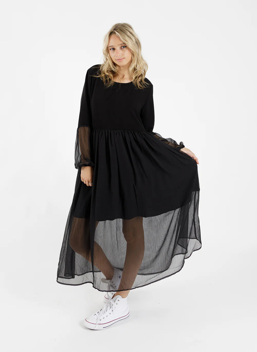 FEDERATION // Sheer Tier Dress BLACK