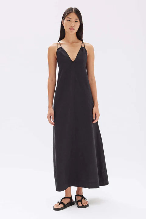 ASSEMBLY LABEL // Fiona Linen Midi Dress BLACK