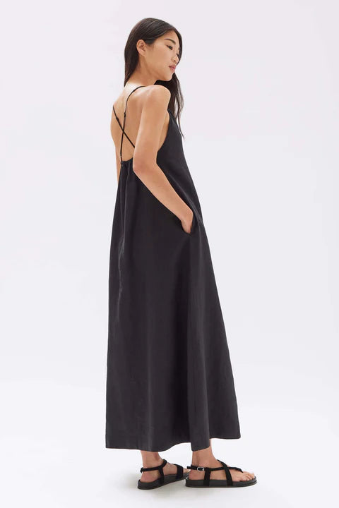 ASSEMBLY LABEL // Fiona Linen Midi Dress BLACK