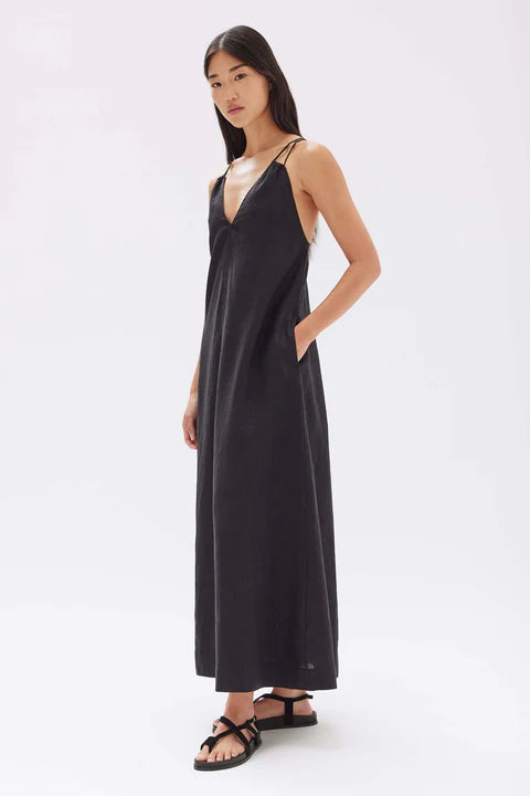 ASSEMBLY LABEL // Fiona Linen Midi Dress BLACK