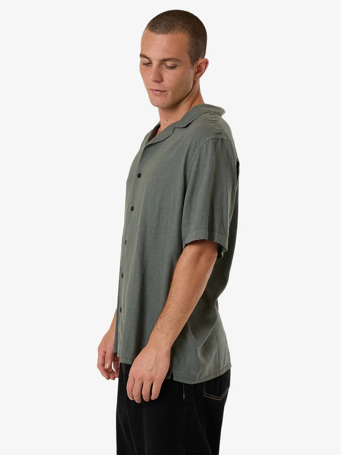 THRILLS // Hemp Minimal Thrills Contrast Stitch Bowling Shirt DARK FOREST