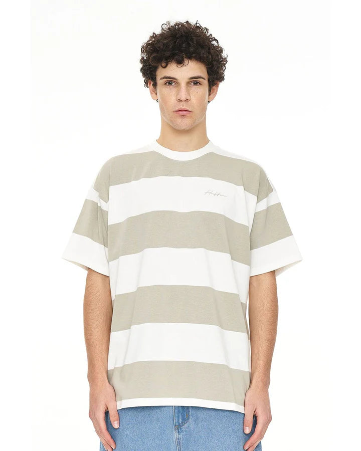 HUFFER // Stripe Block Tee MOONROCK CHALK