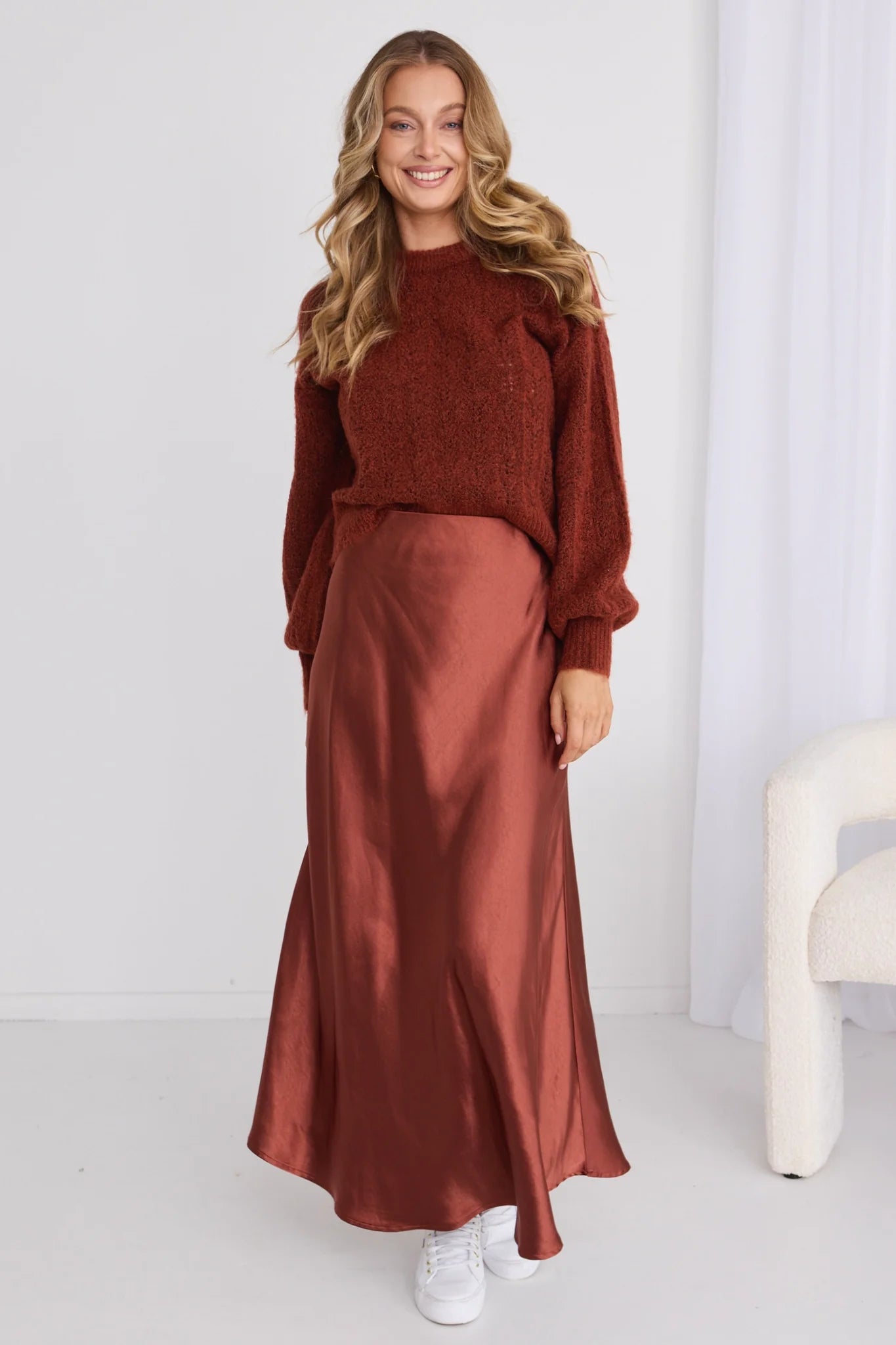 IVY + JACK // Haven Satin Bias Cut Floaty Maxi Skirt COPPER