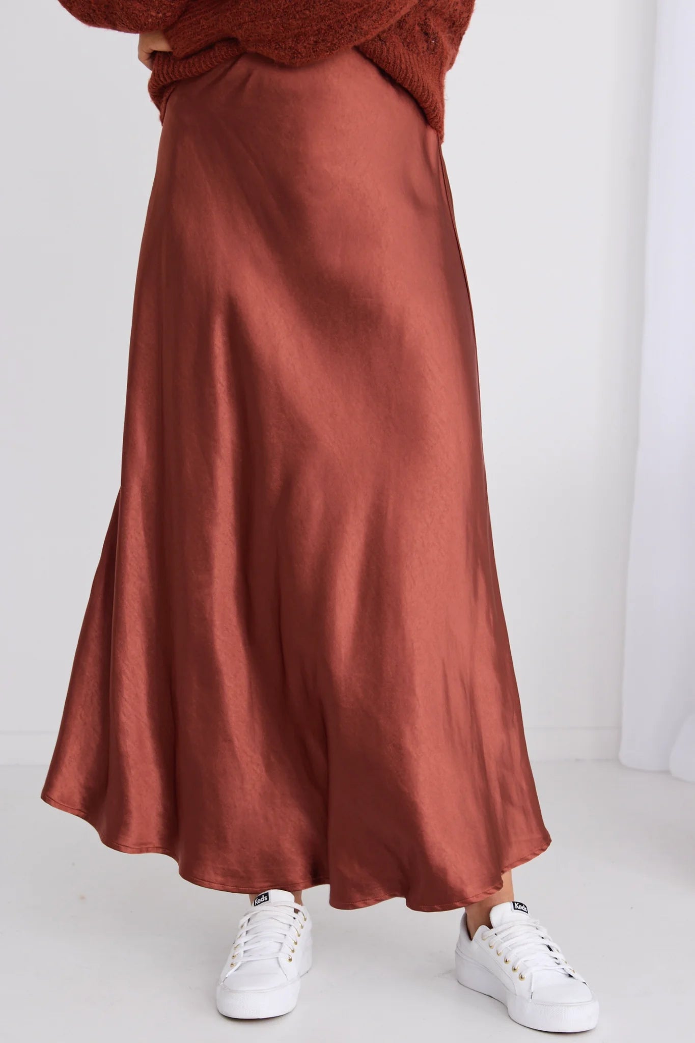 IVY + JACK // Haven Satin Bias Cut Floaty Maxi Skirt COPPER