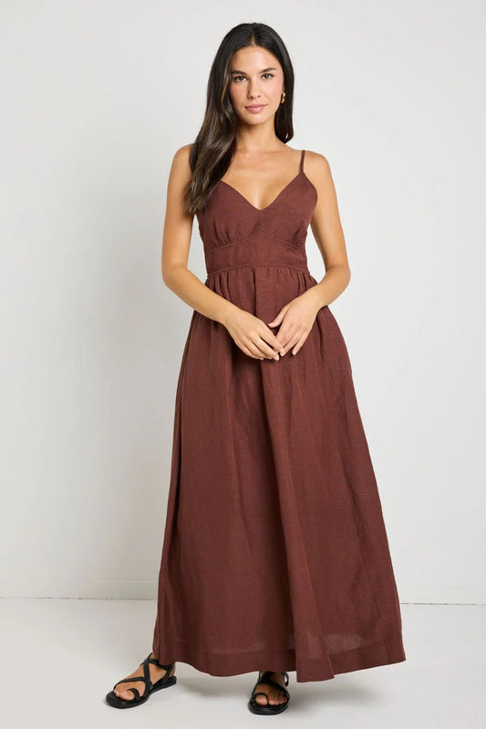 RE:UNION LABEL // Heat Strappy Tie Back Dress CHOCOLATE