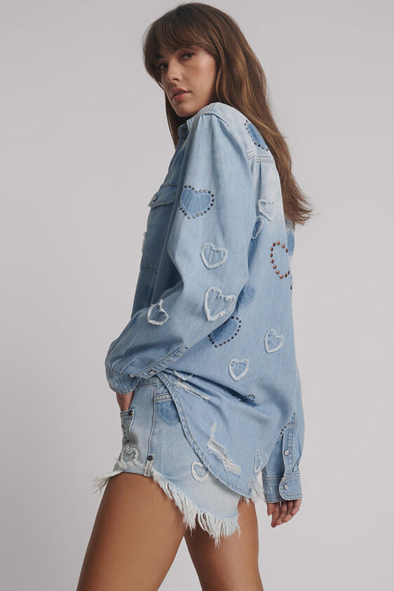 ONE TEASPOON // Studded Everyday Denim Shirt BLUE HEART