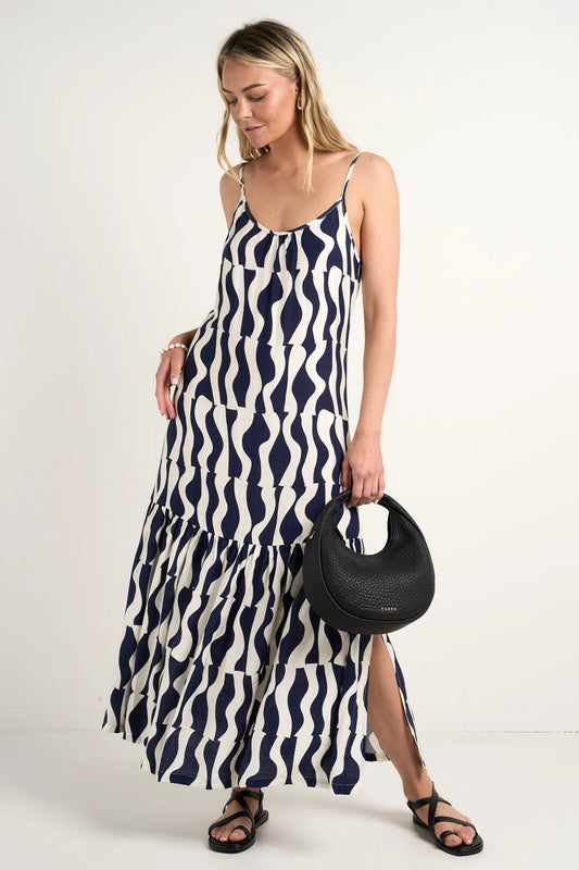 LOVE LULU // Relax Midi Dress INK GEO WAVE