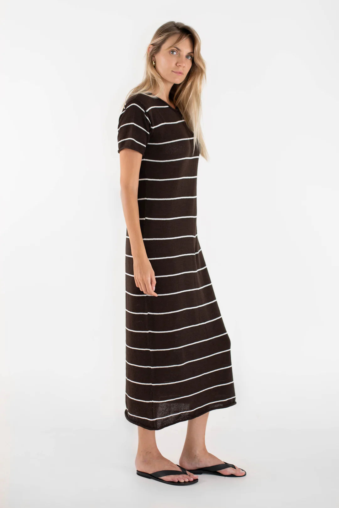 BEIGED // Short Sleeve Jane Dress BROWN STRIPE