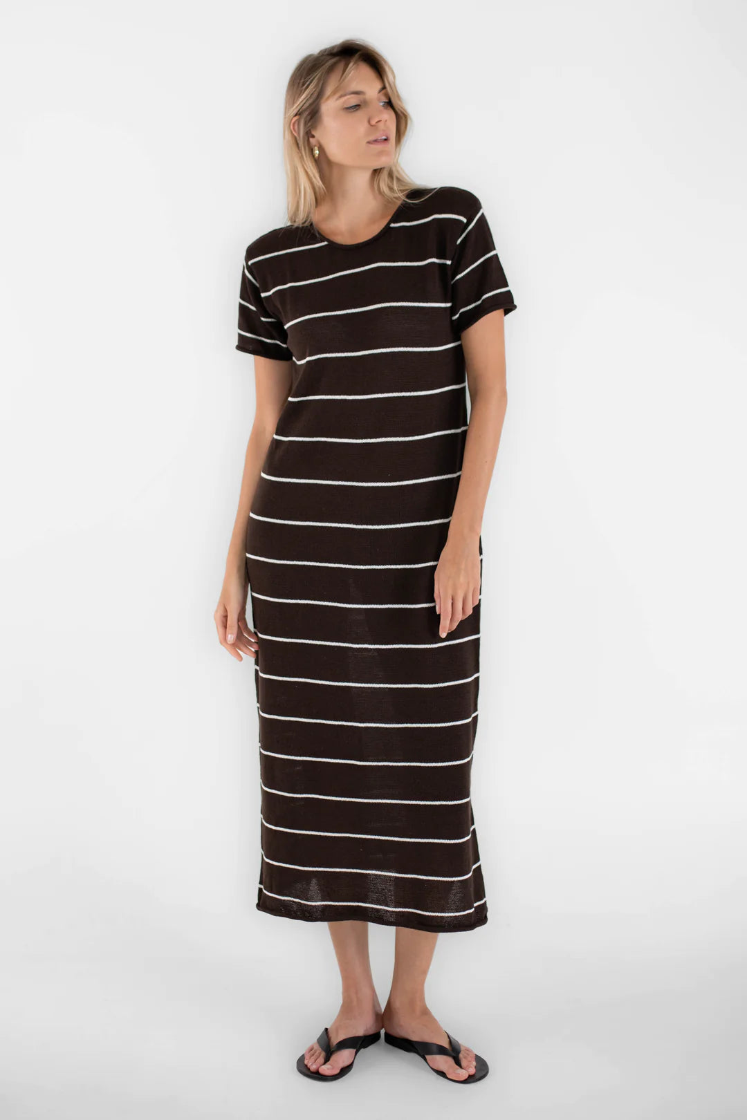 BEIGED // Short Sleeve Jane Dress BROWN STRIPE