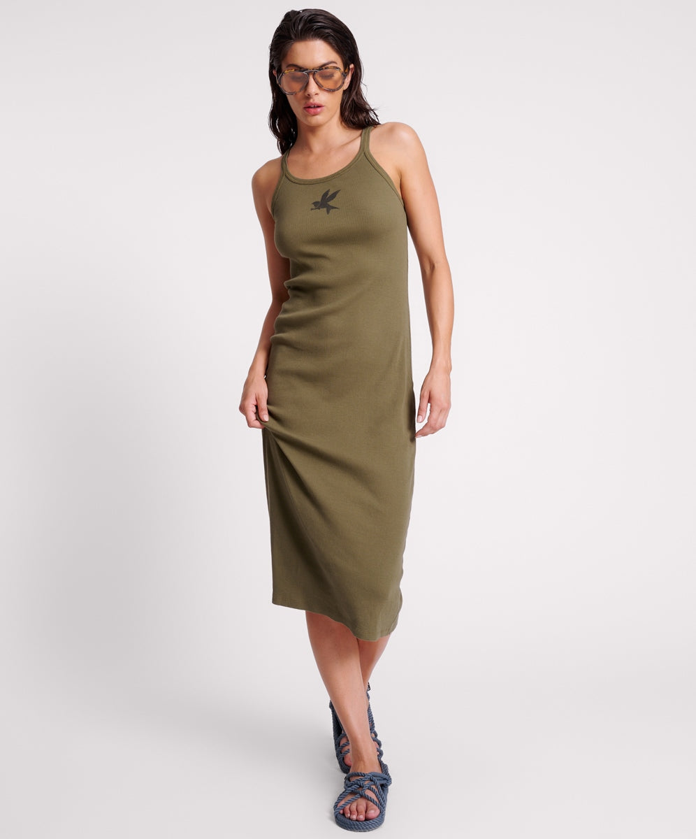 ONE TEASPOON // Rib Singlet Midi Dress KHAKI