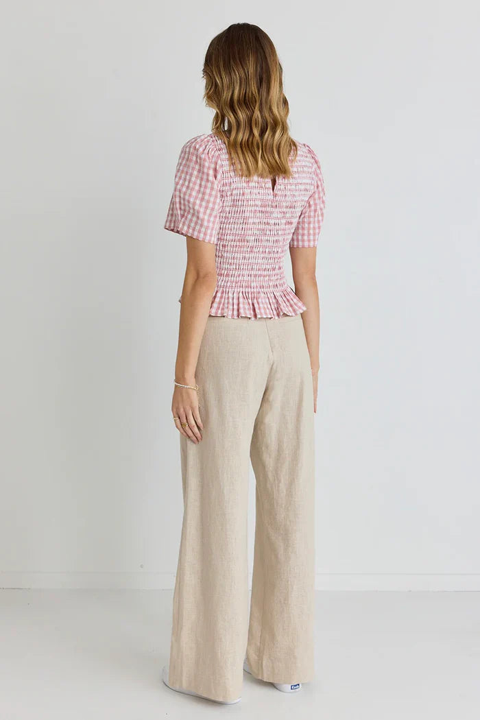 IVY + JACK // Mellow Shirred V-Neck Top BLUSH GINGHAM