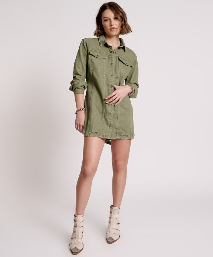 ONE TEASPOON // Trucker Shirt Dress MILITARY KHAKI