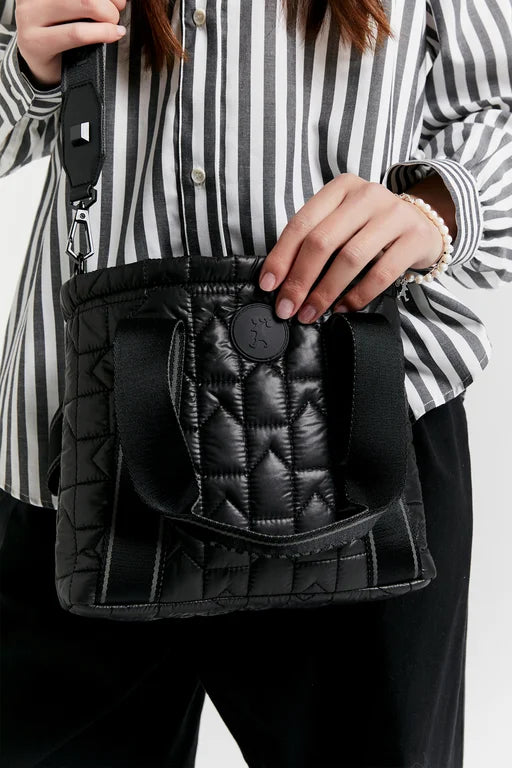 KAREN WALKER // Monogram Quilted Small Drawstring Tote BLACK