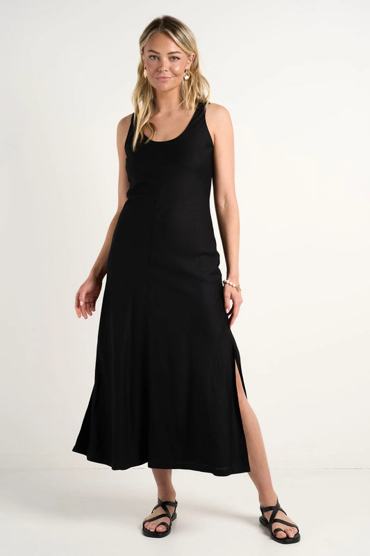 RE:UNION LABEL // Nerve Sleeveless Scoop Neck Bias Maxi Dress BLACK