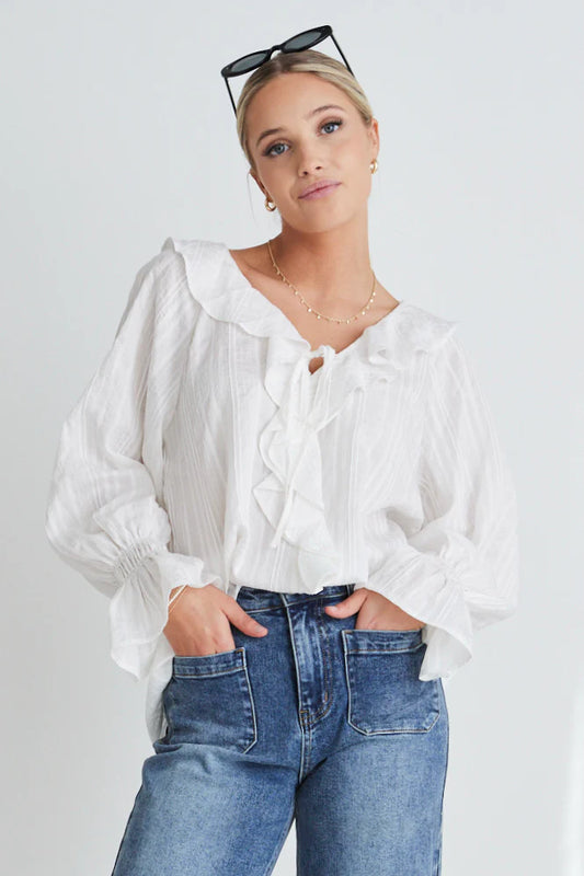 IVY + JACK // Objective Ruffle Front Top WHITE