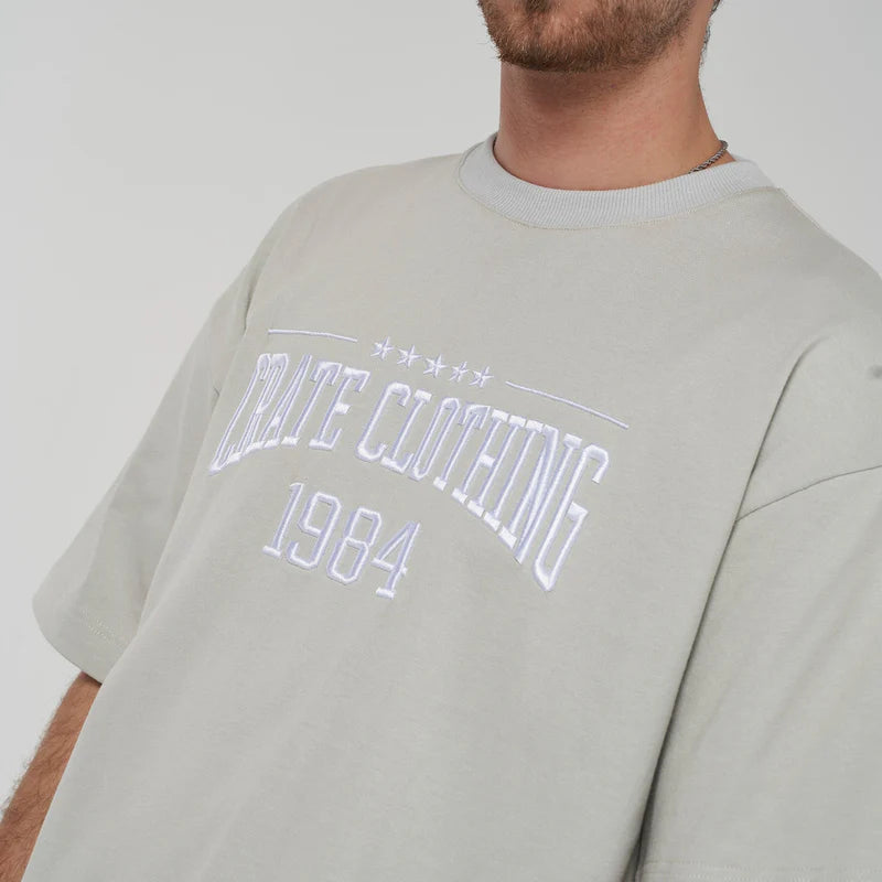 CRATE // Outline Varsity Box Fit Tee GREY