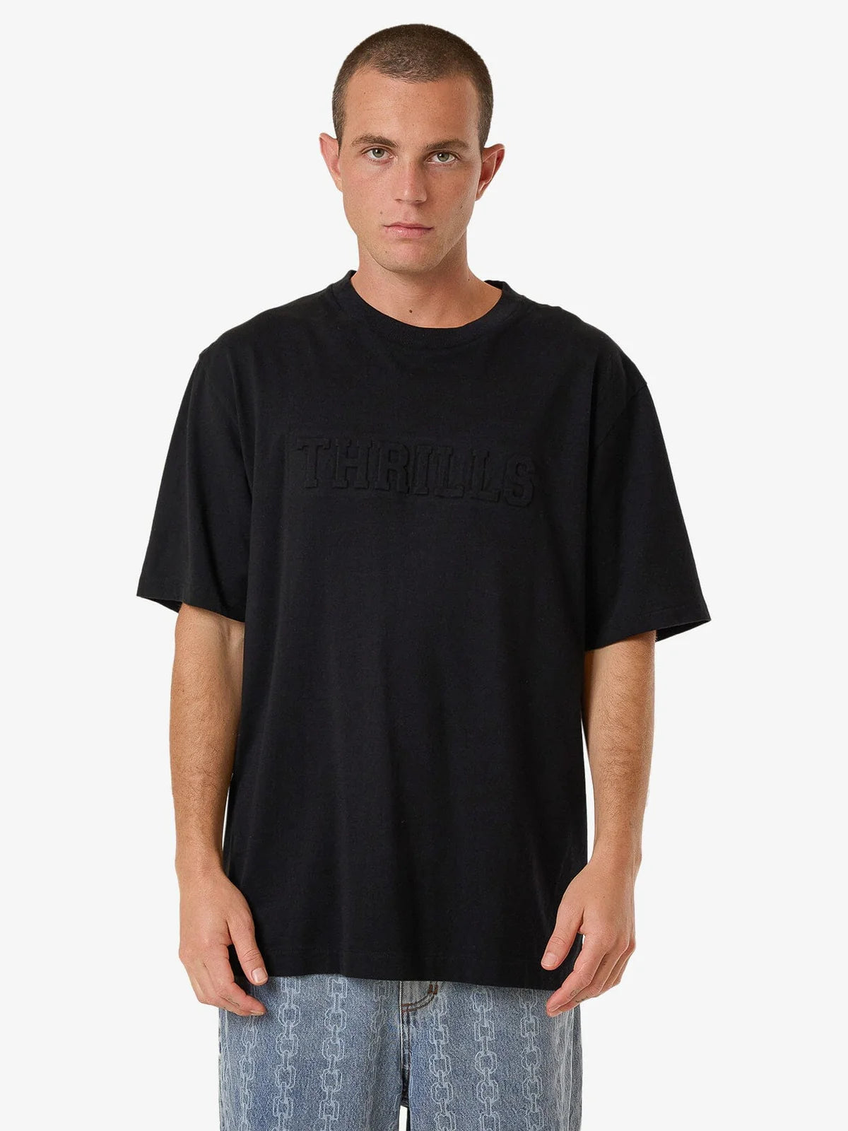 THRILLS // Roosevelt Emboss Oversize Fit Tee BLACK