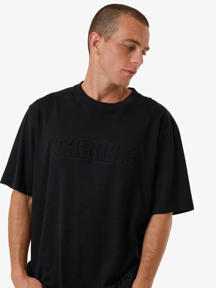 THRILLS // Roosevelt Emboss Oversize Fit Tee BLACK