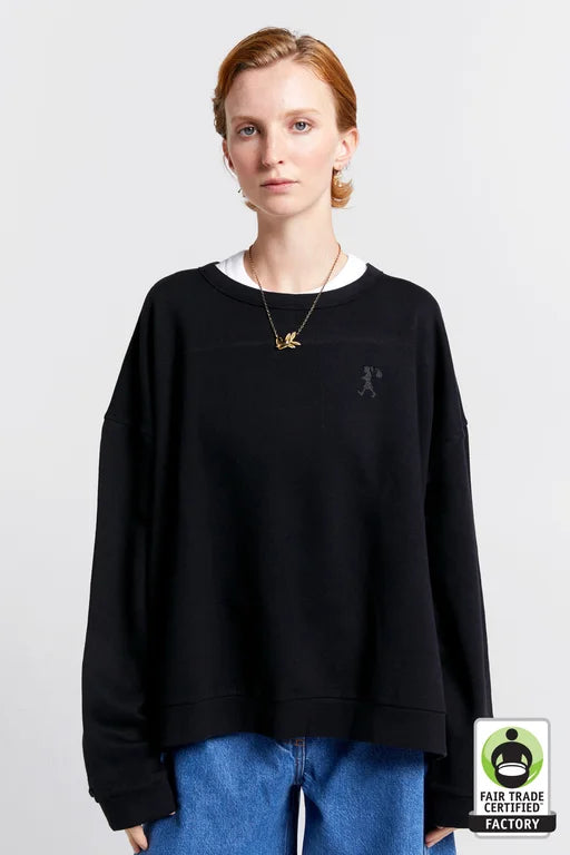 KAREN WALKER // Embroidered Runaway Girl Crew BLACK