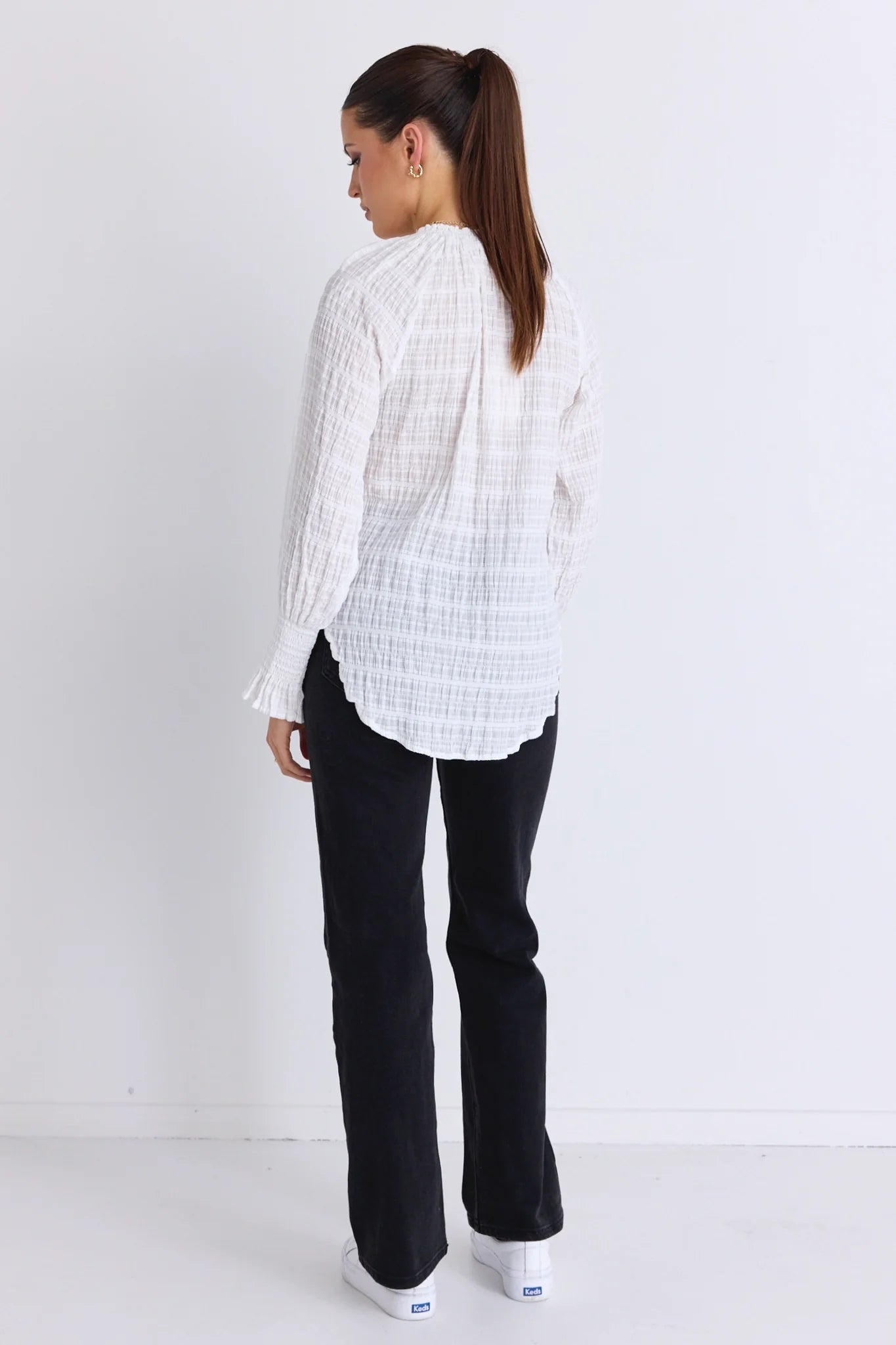 BY ROSA // Sonnet Shirred High Neck Top WHITE