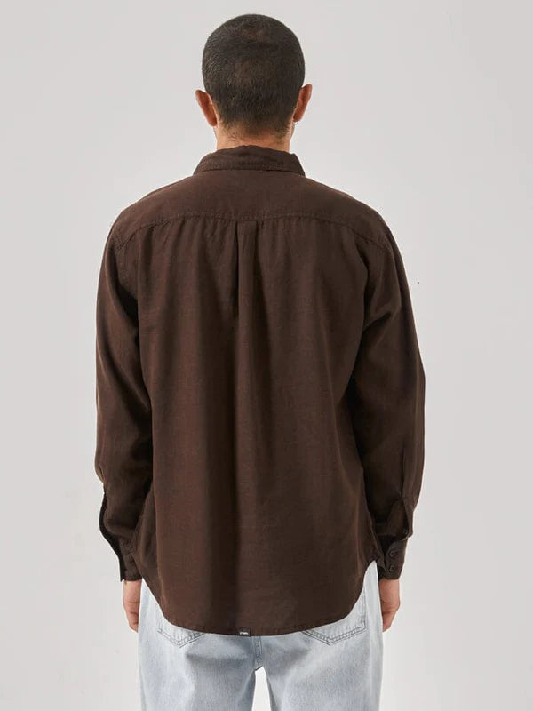 THRILLS // Hemp Minimal Oversize Long Sleeve Shirt POSTAL BROWN
