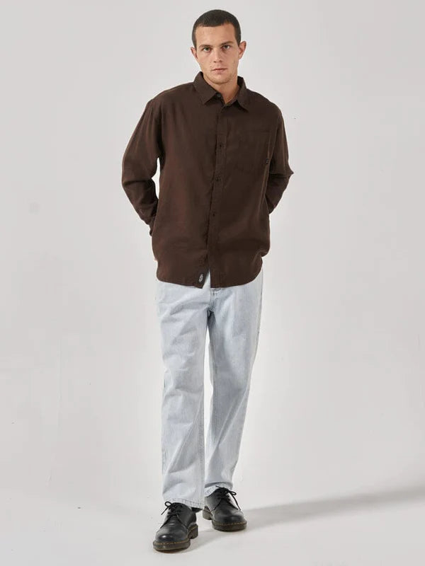 THRILLS // Hemp Minimal Oversize Long Sleeve Shirt POSTAL BROWN