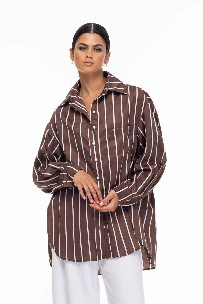 BLAK // Two Makes One Shirt CHOCOLATE/WHTE STRIPE