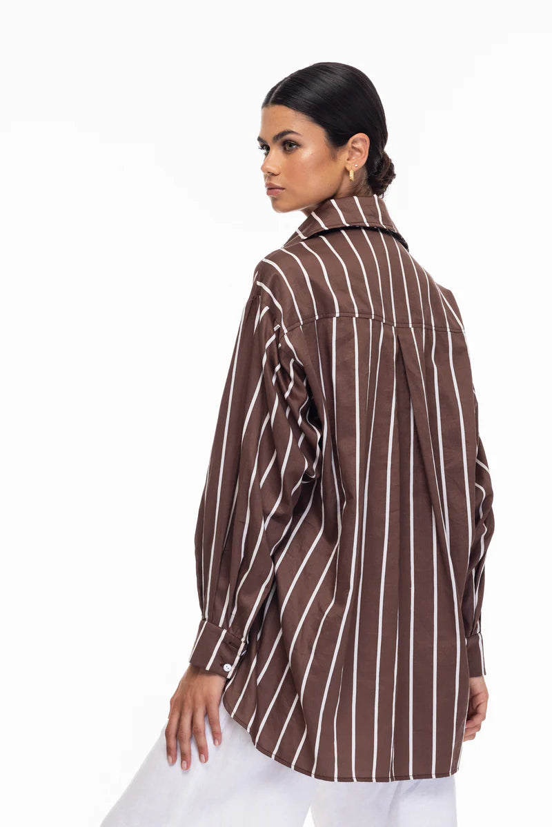 BLAK // Two Makes One Shirt CHOCOLATE/WHTE STRIPE