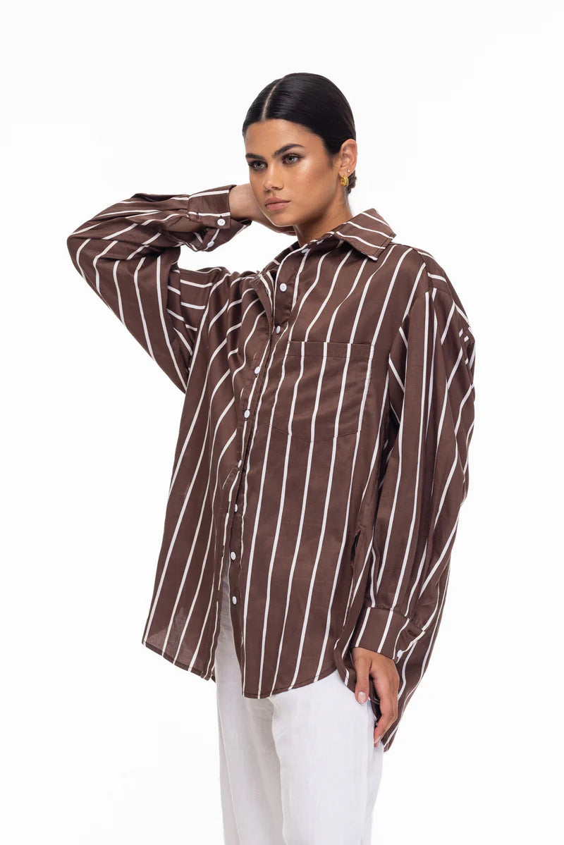 BLAK // Two Makes One Shirt CHOCOLATE/WHTE STRIPE