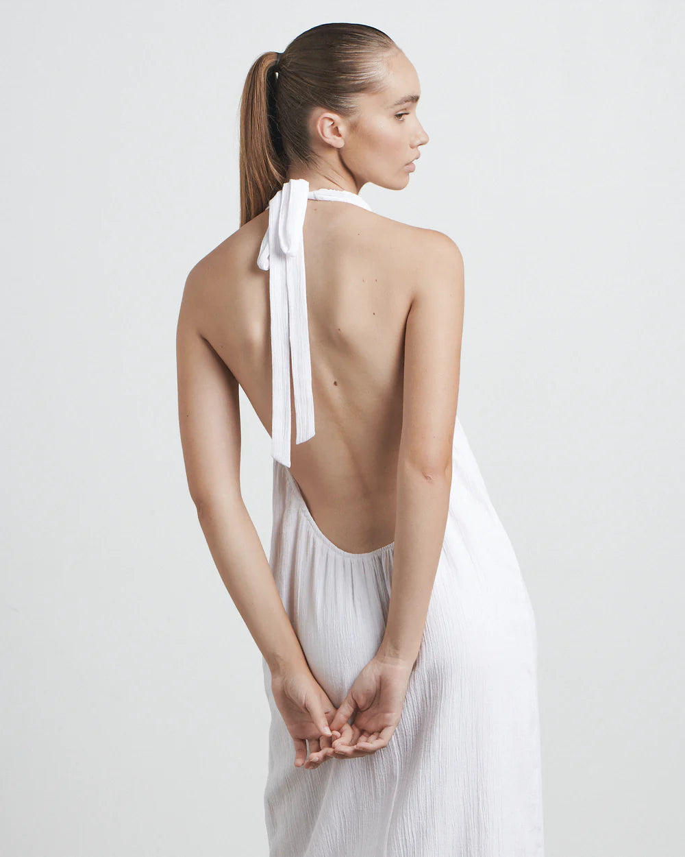 CHARLIE HOLIDAY BARE // The Shirred Halter Neck Dress WHITE