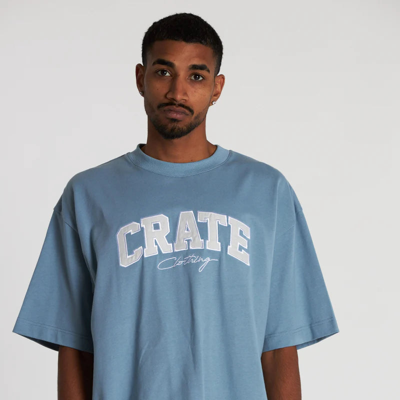 CRATE // Varsity Box Fit Tee MUTE BLUE